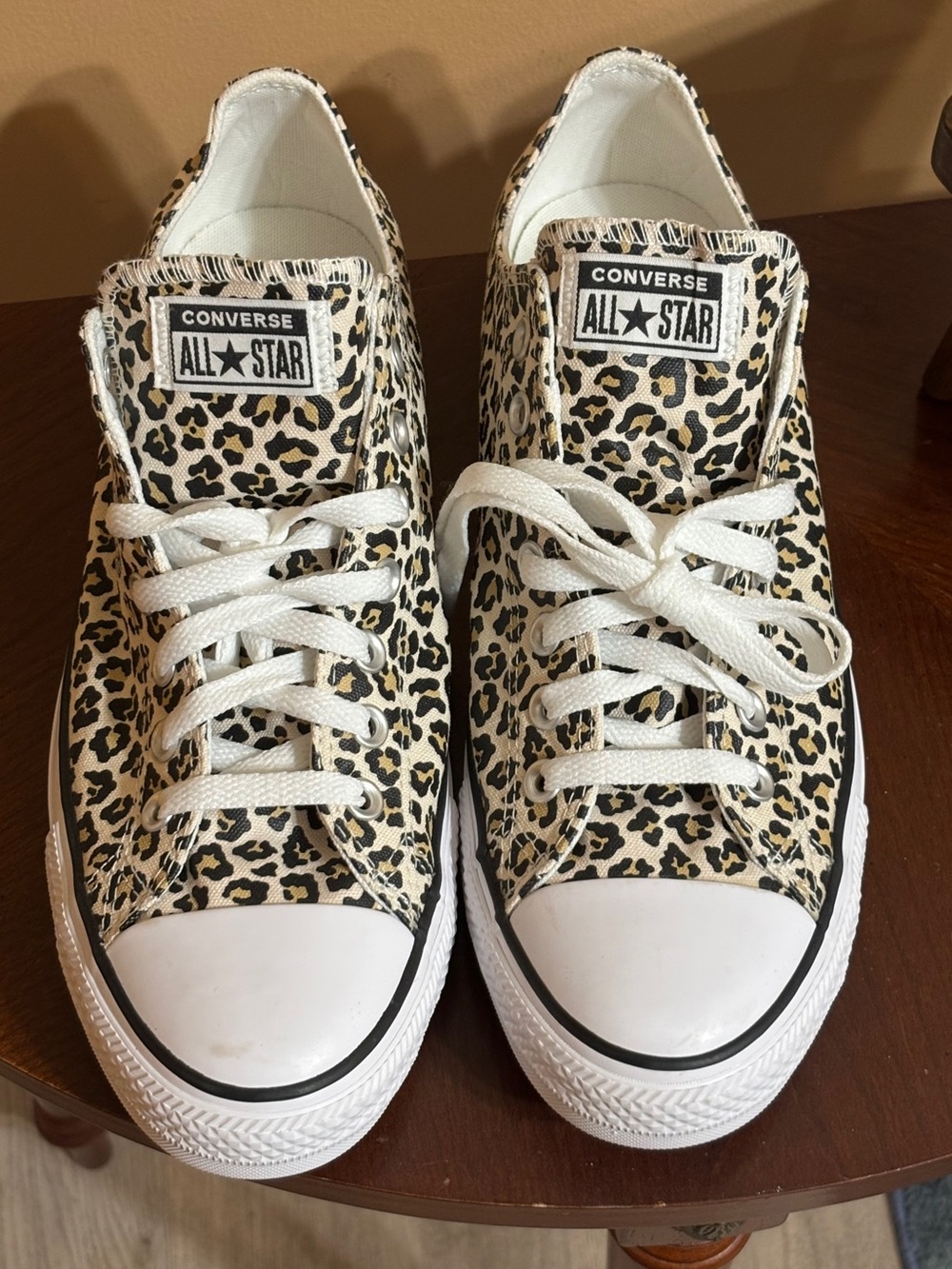 Converse Kids Leopard Print Low Top Sneakers - White/Tan/Black
